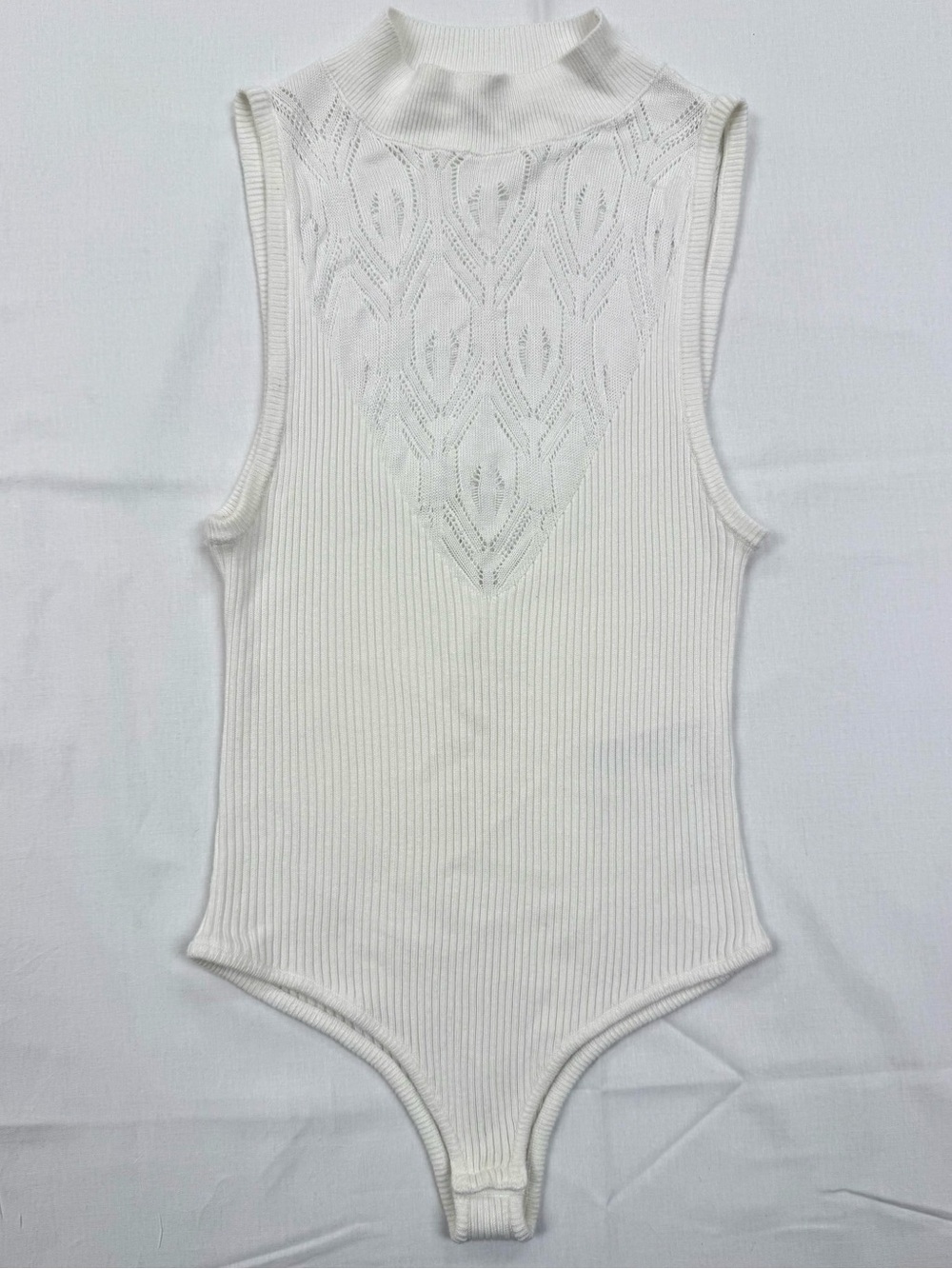 Free People Ivory Pointelle Mock Neck Ribbed Sleeveless Bodysuit XS